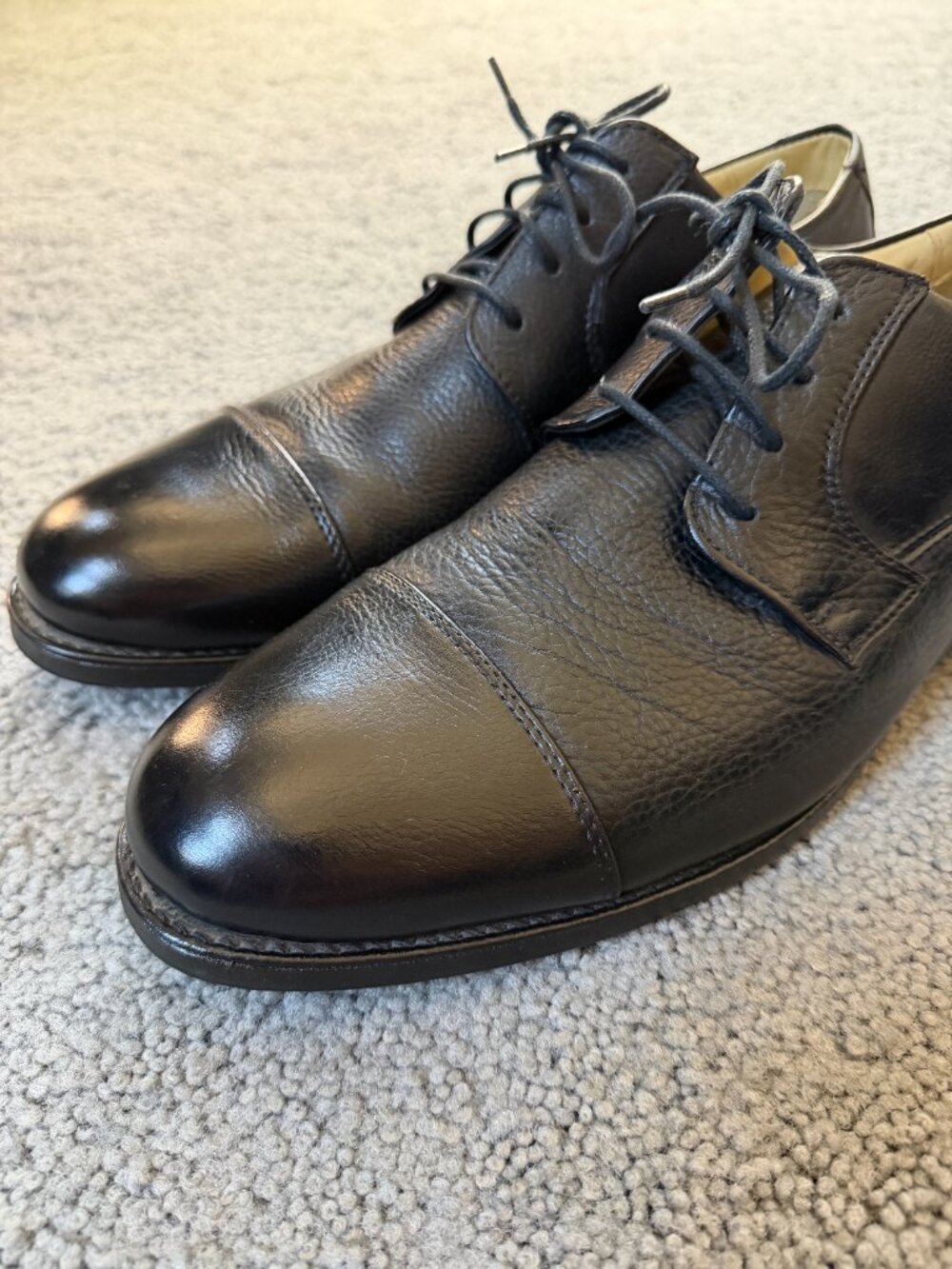 Studio Belvedere Duke Black Leather Cap Toe Oxfords Mens Dress Shoes Size 12 D - Picture 3 of 13